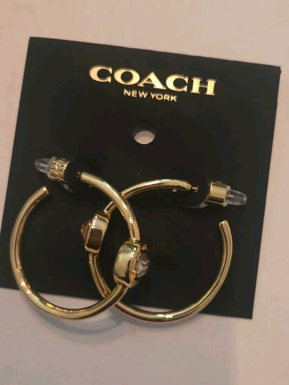 Coach Gold Hoop Earrings with Crystal Accent - Women Jewelry
